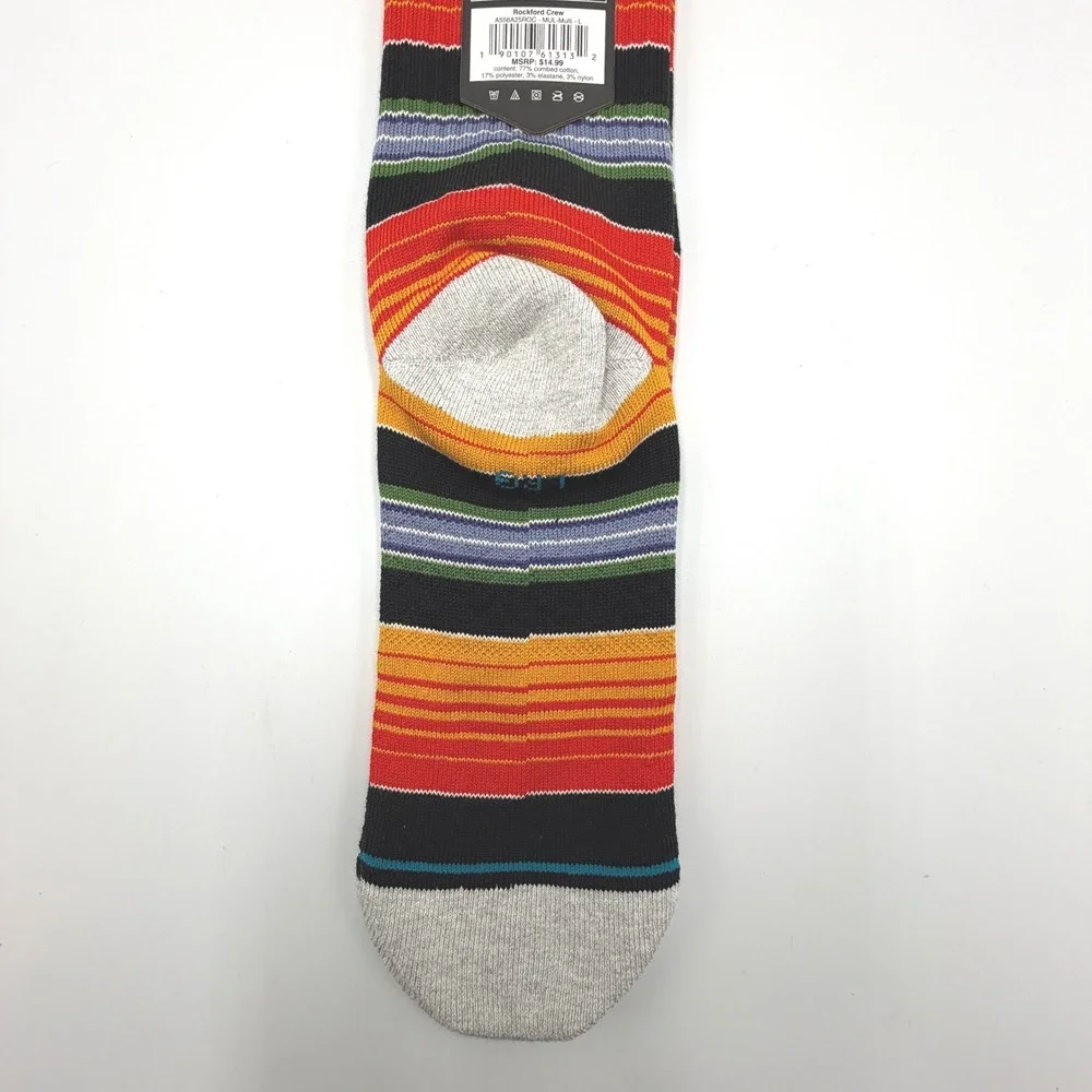 Stance Rockford Crew Socks Mens L Multi Color New Striped Combed Cotton Blend